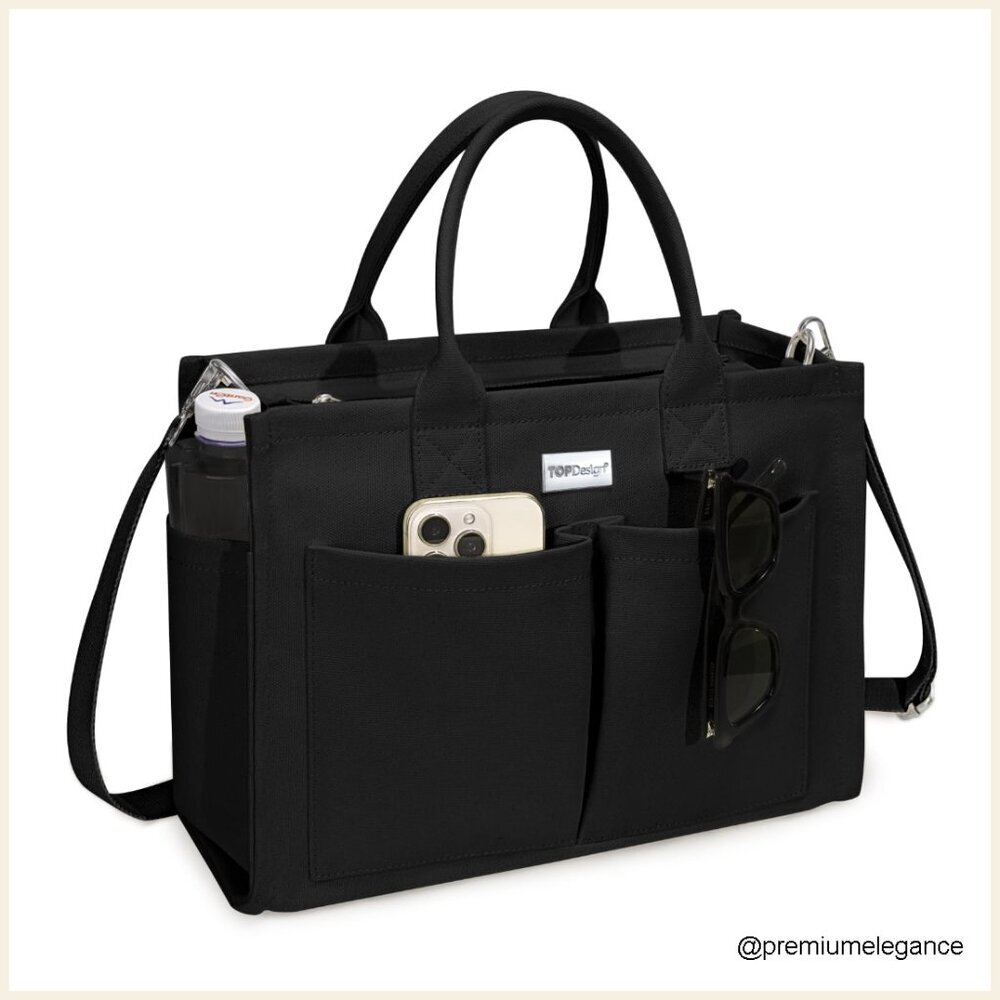 Heavy-Duty Canvas Tote Bag with 9 Pockets Adjustable Crossbody Shoulder